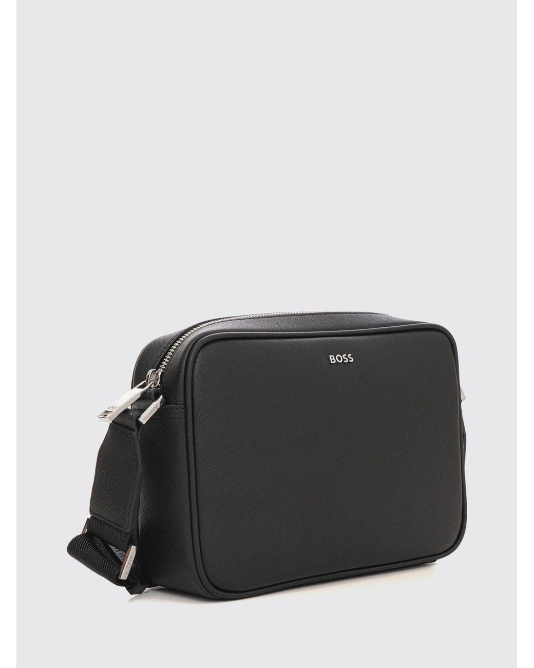 Boss Black Saffiano Faux Leather Crossbody Bag With Lettering Logo for men