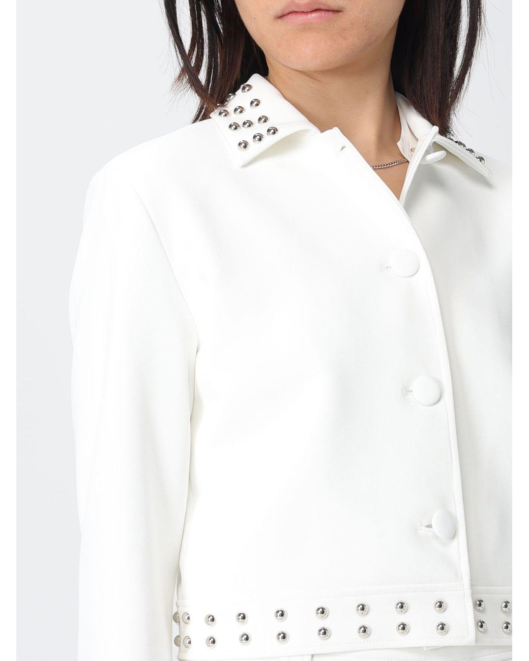 Liu Jo White Single-Breasted Cropped Jacket With Studs And Cutaway Collar