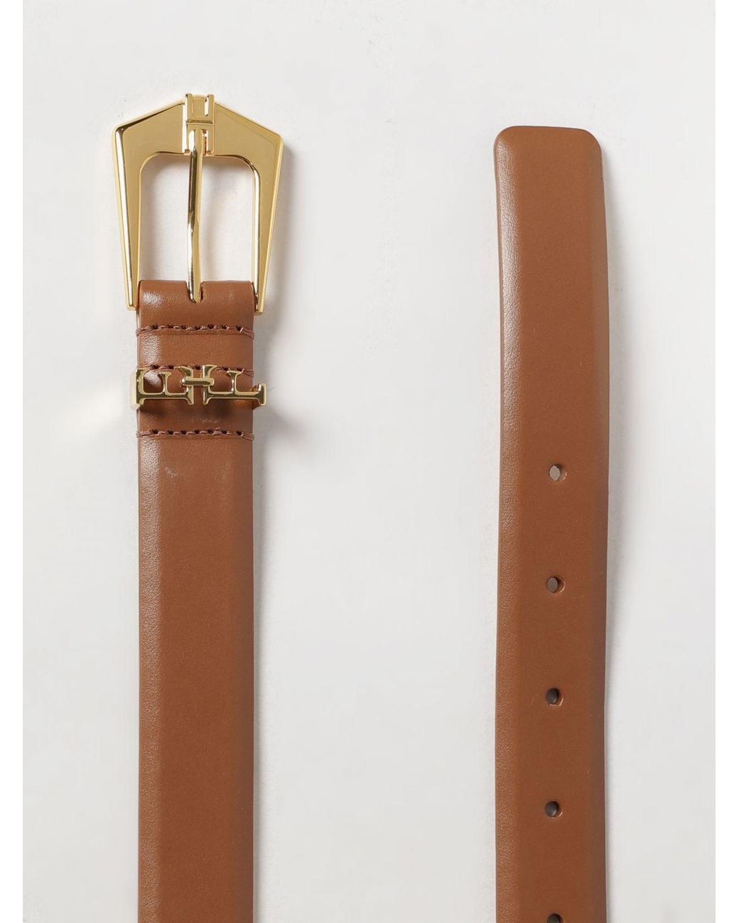 Elisabetta Franchi Brown Adjustable Leather Belt With Metallic Logo Buckle