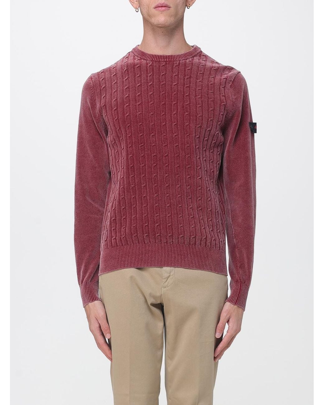 Peuterey Red Crewneck Cotton Jumper With Applied Logo And Ribbed Trims for men