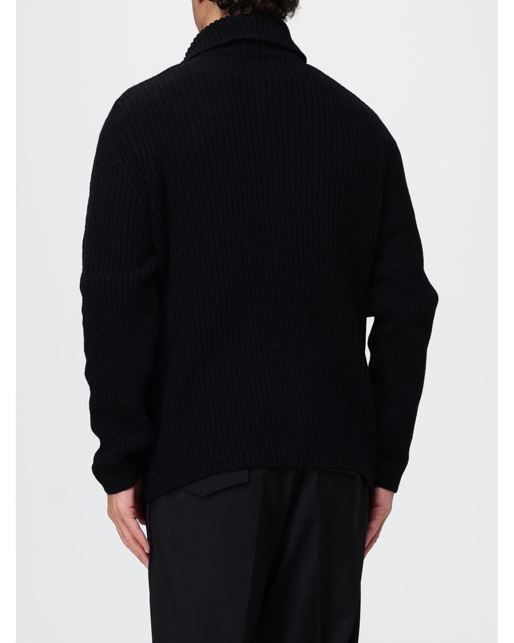 Tagliatore Black Ribbed-Collar Zip-Up Wool Blend Cardigan for men