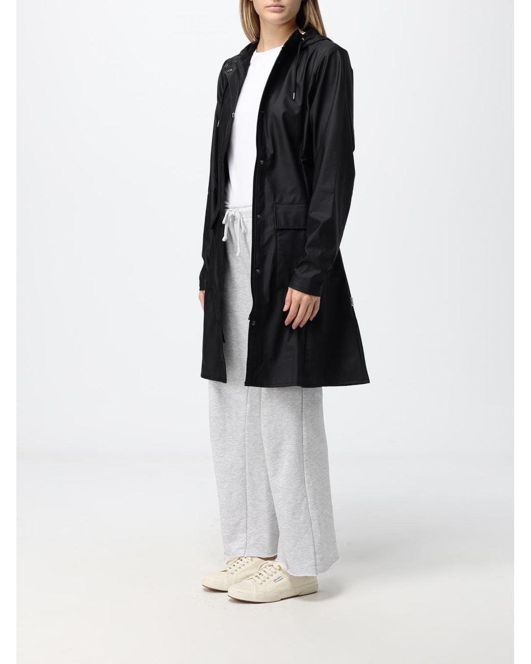 Rains Black Waterproof Hooded Trench Coat With A Tie-Belt Waist