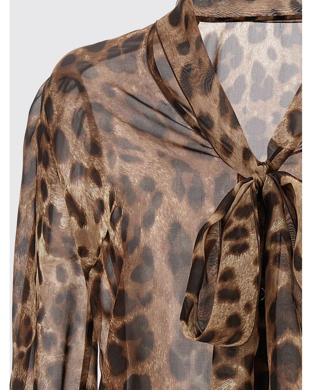 Dolce & Gabbana Brown Dolce &Amp Gabbana Animal-Print Silk Shirt With Pussy-Bow Collar