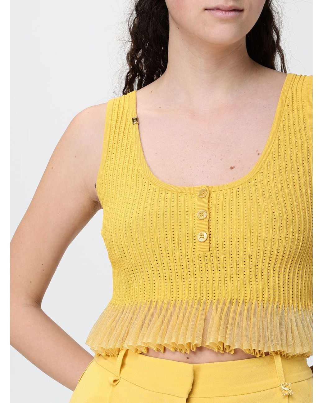 Elisabetta Franchi Yellow Knitted Cropped Top