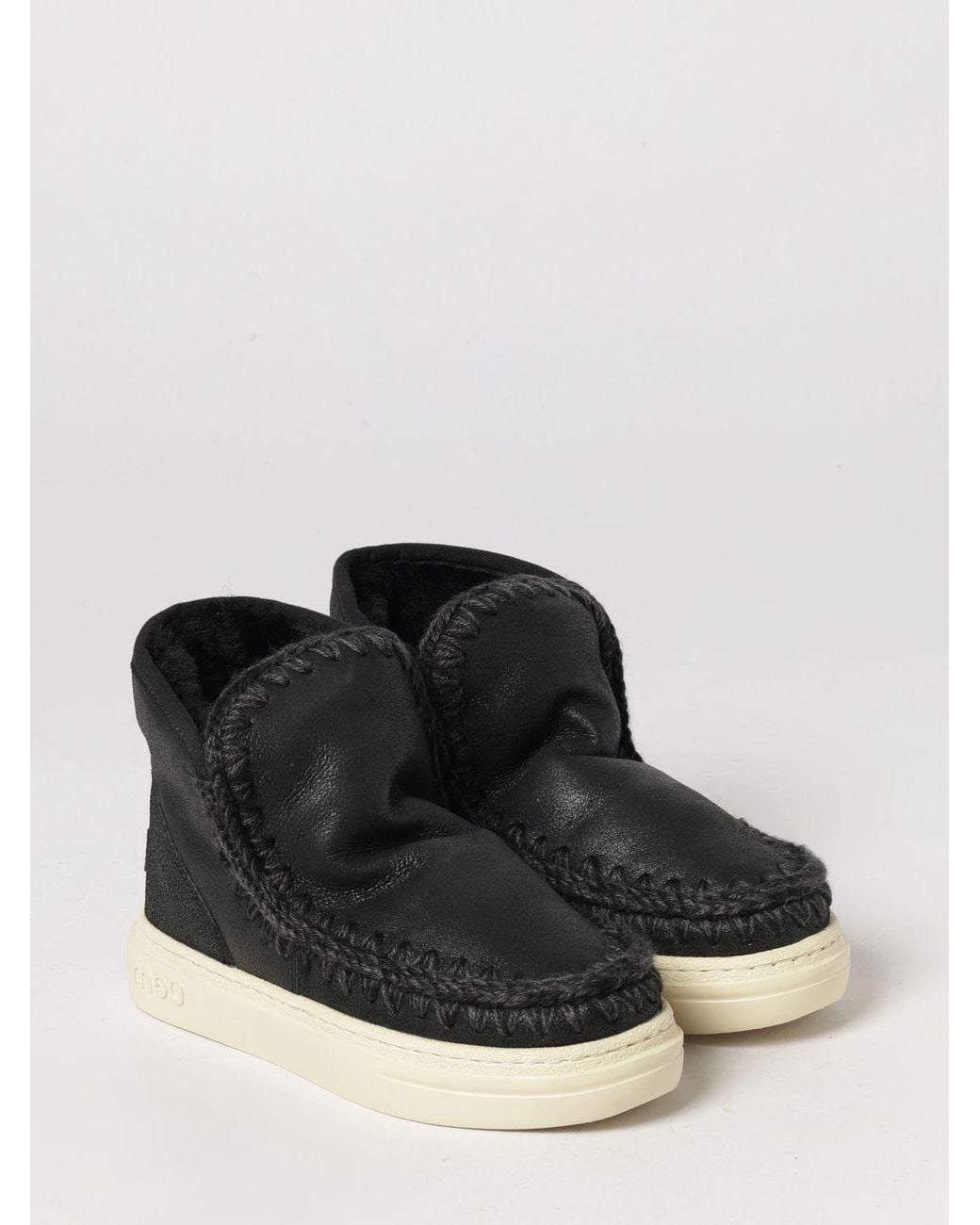 Mou Black Eskimo Nubuck Ankle Boots With Crochet Stitching And Wool Lining