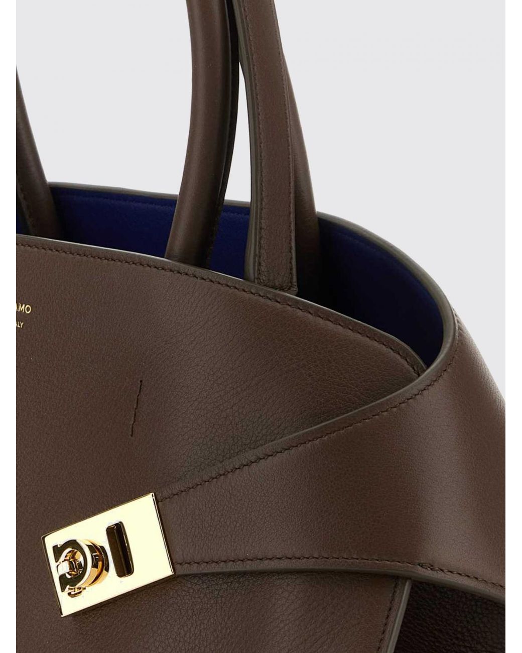 Ferragamo Brown Hug Calfskin Leather Tote Bag With Double Handles
