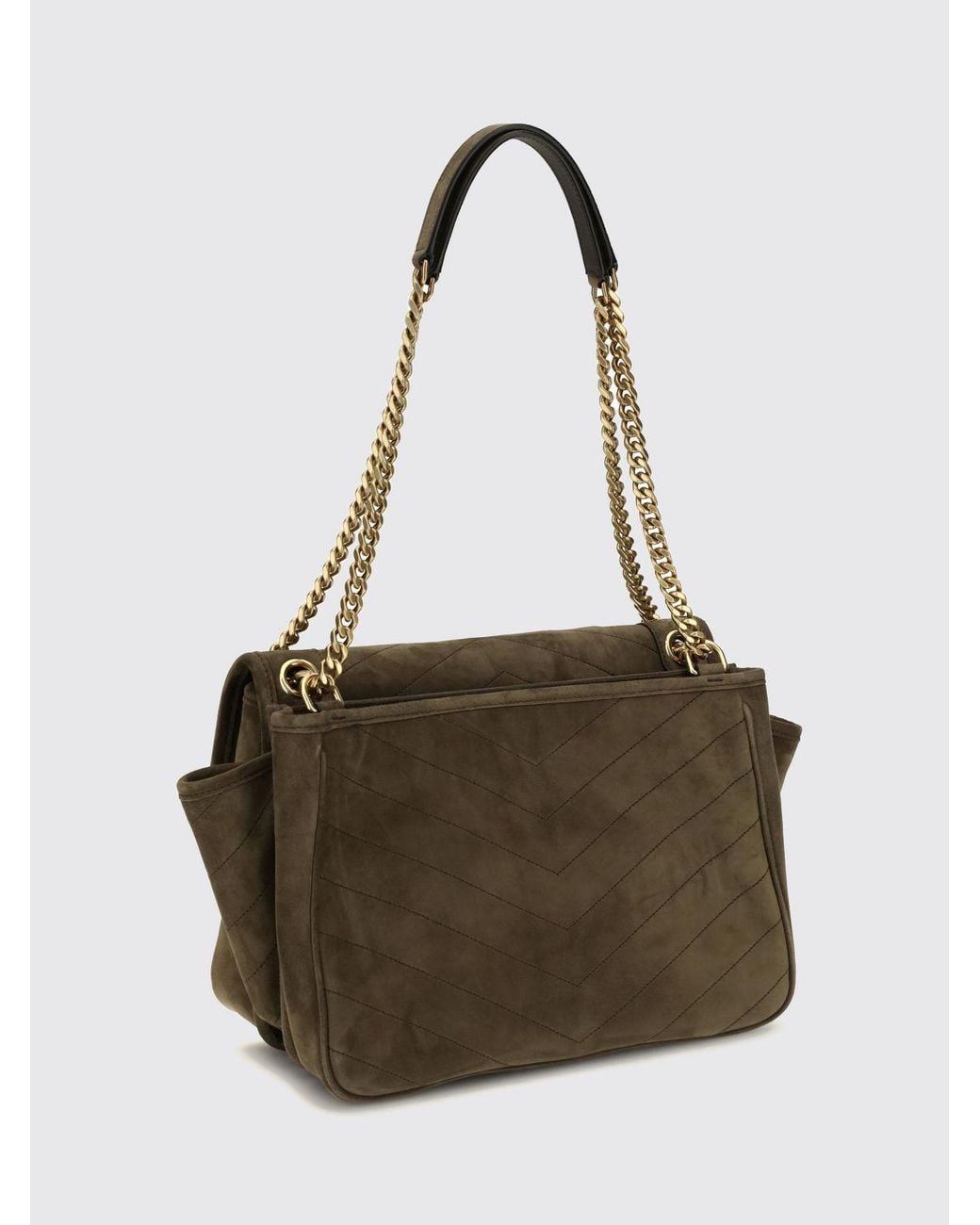 Saint Laurent Natural Niki Quilted Suede Shoulder Bag With Ysl Logo