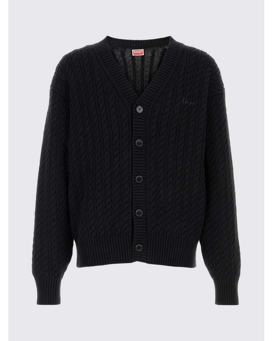 KENZO Blue V-Neck Wool Blend Cardigan With Embroidered Logo for men
