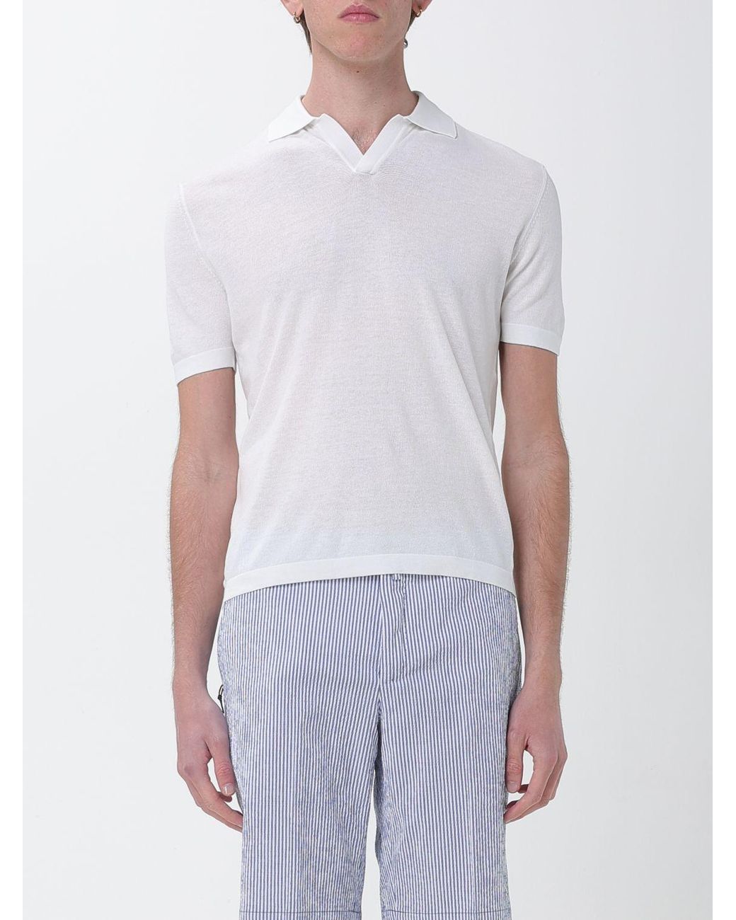 Brooksfield White Cotton Crepe Polo Shirt for men