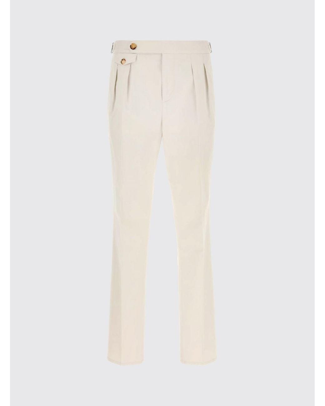 Brunello Cucinelli Pink Pleated Slim Fit Cotton Chino Trousers for men