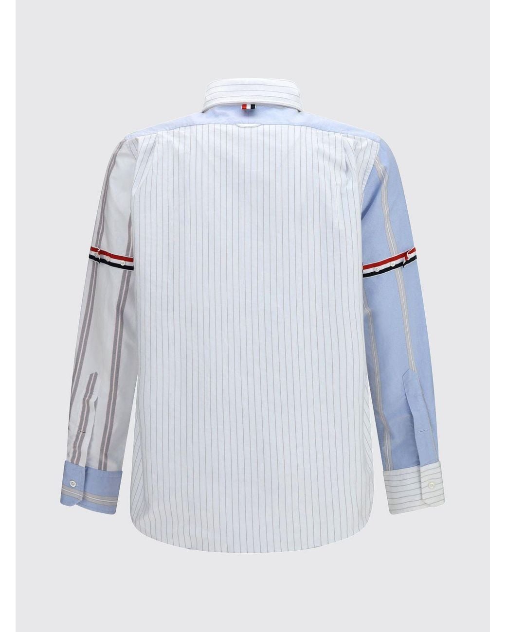 Thom Browne Blue Patchwork Cotton Shirt With Patch Pocket And Flag Logo for men