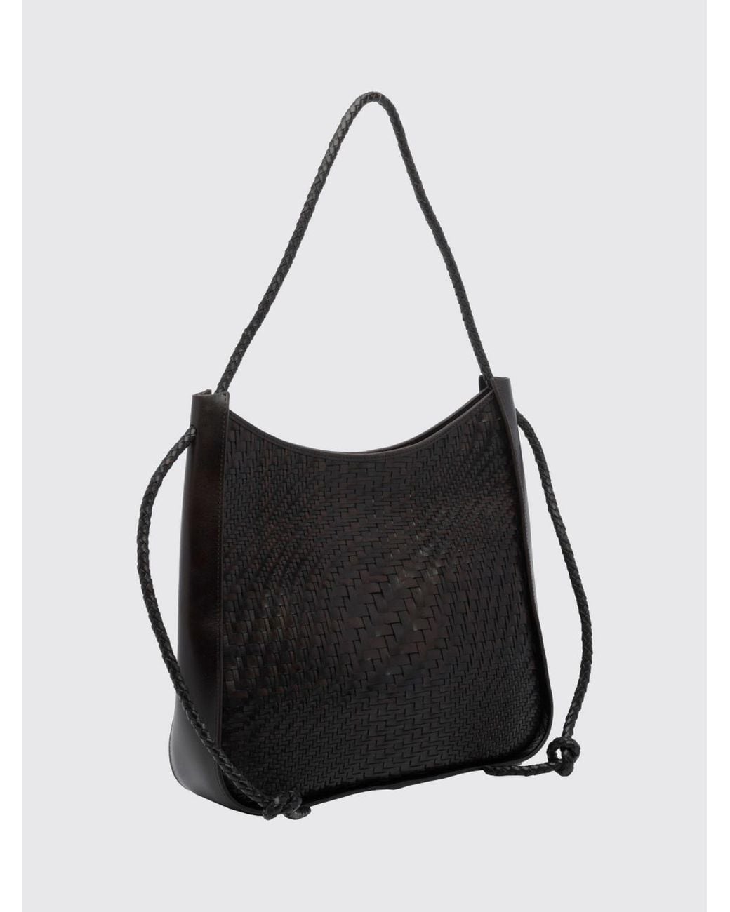 Dragon Diffusion Black Woven Leather Tote Bag With Single Handle