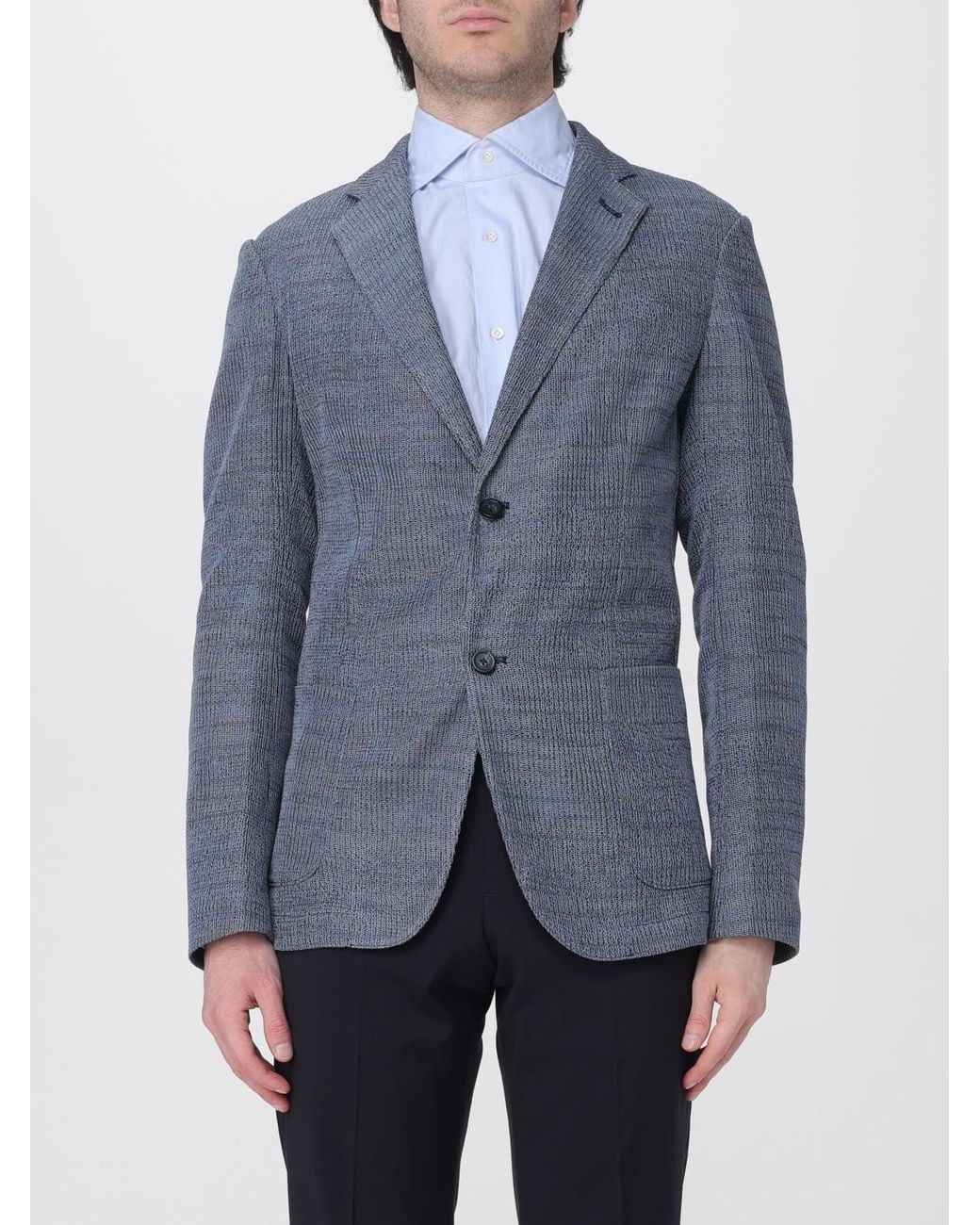 Emporio Armani Blue Single Breasted Cotton Blazer for men
