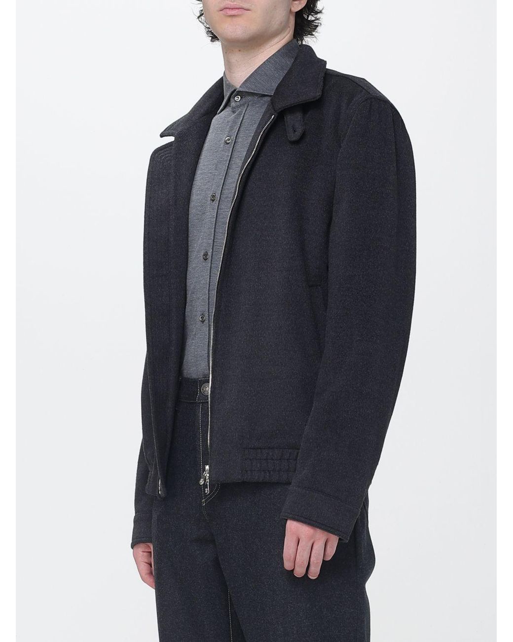 Brunello Cucinelli Blue Wool Bomber Jacket With High Neck And Zip Closure for men