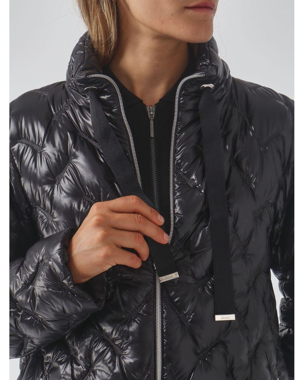 Herno Gray Slim Fit Long Quilted Nylon Puffer Coat With High Neck And Zip