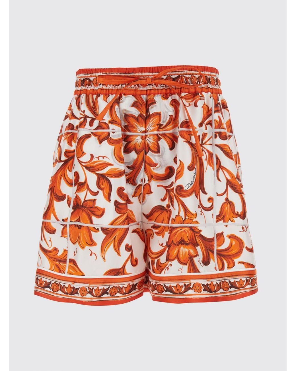 Dolce & Gabbana Red Dolce &Amp Gabbana Cotton Shorts With Majolica Print And High Waist