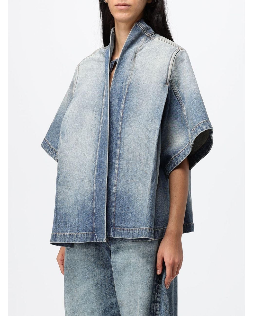 Alaïa Blue Reverse Cropped Jacket With Kimono Sleeves And Shawl Collar