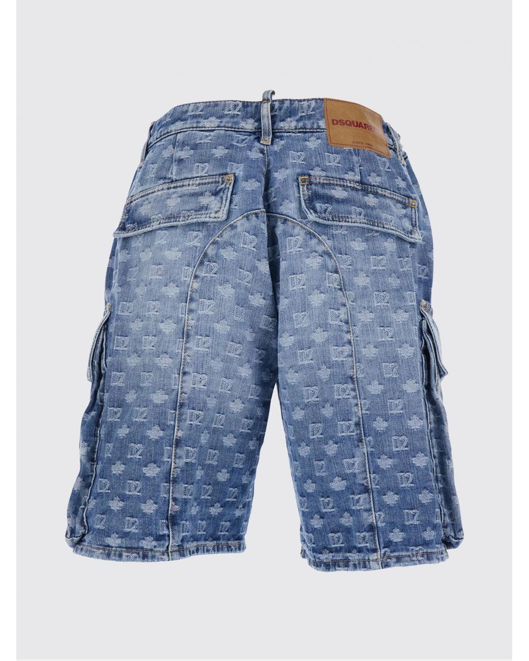 DSquared² Blue Monogram Jacquard Denim Cargo Shorts for men