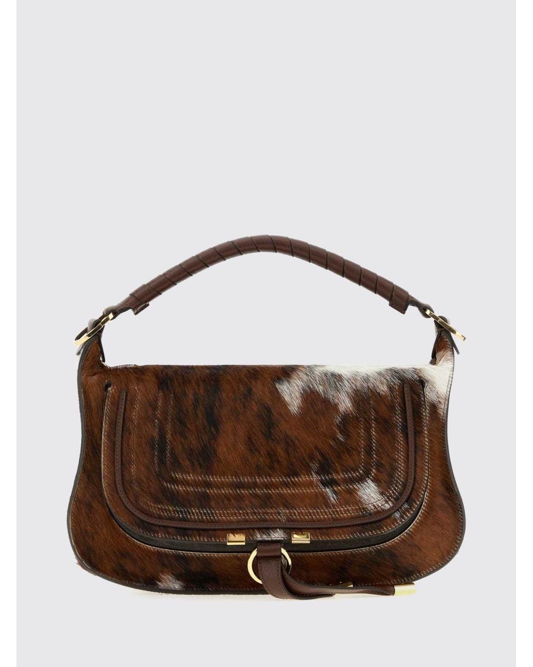 Chloé Brown ChloÉ Marcie Animal Motif Leather And Pony Hair Handbag With Braided Handles