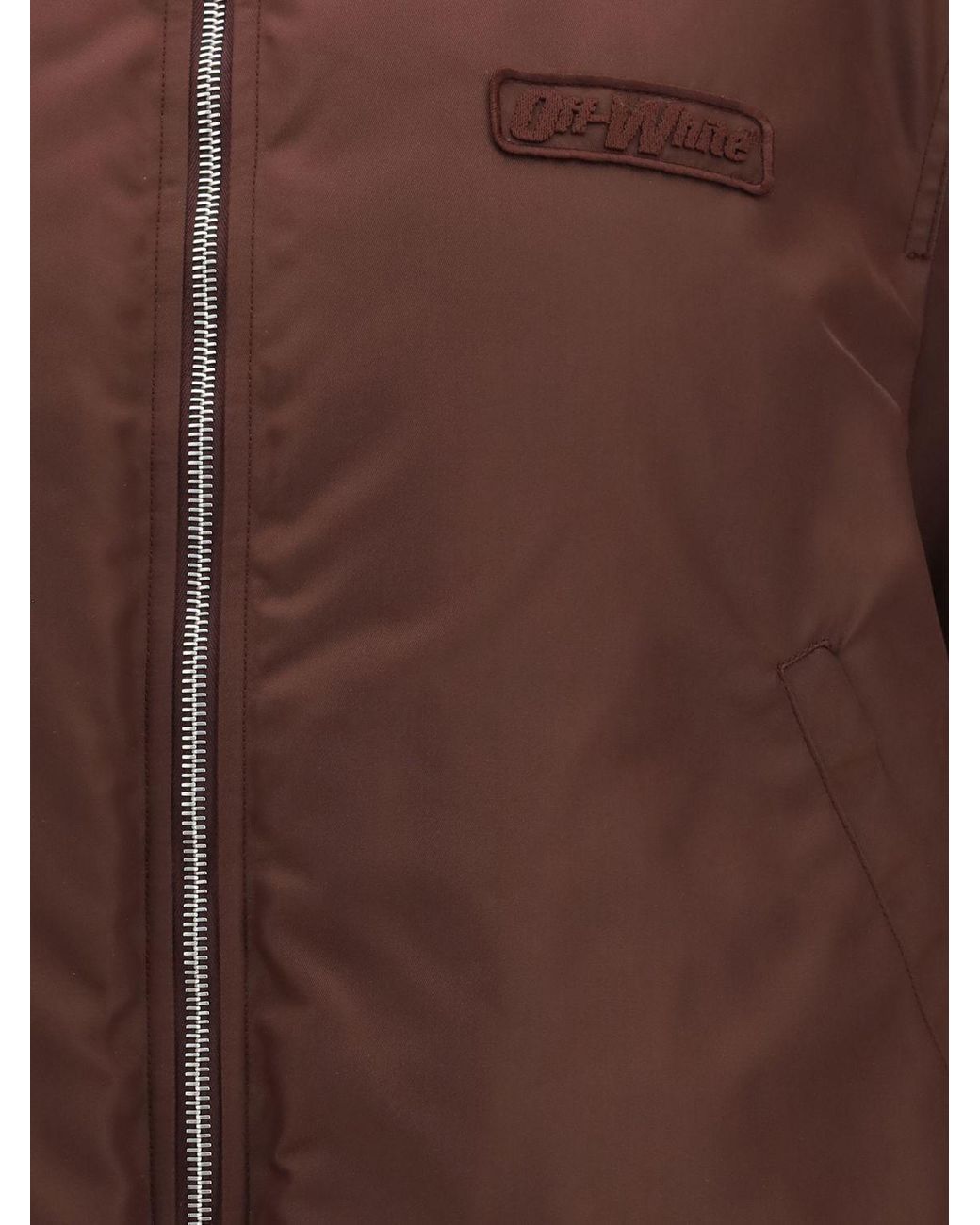 Off-White c/o Virgil Abloh Brown Cropped Nylon Bomber Jacket With Dropped Shoulders And Zip Closure