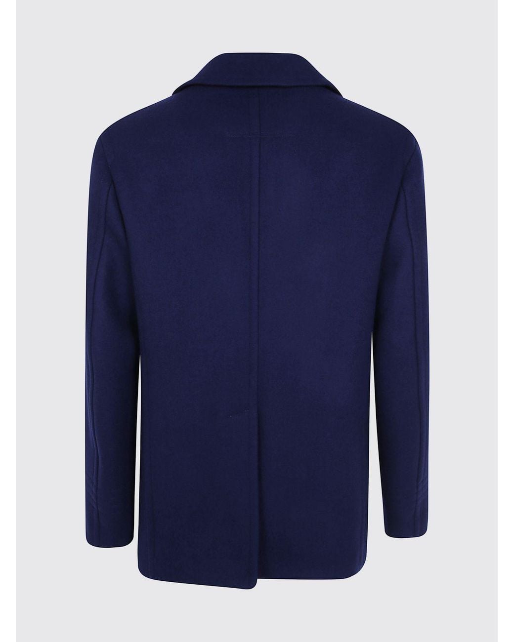 Tom Ford Blue Double-Breasted Pure Wool Pea Coat With Notch Lapels for men
