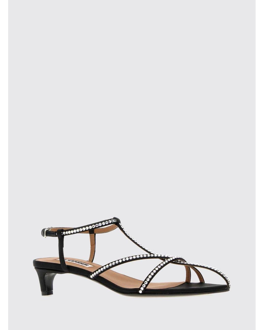 Jil Sander White Cage Crystal-Embellished Satin Sandals With Low Heel