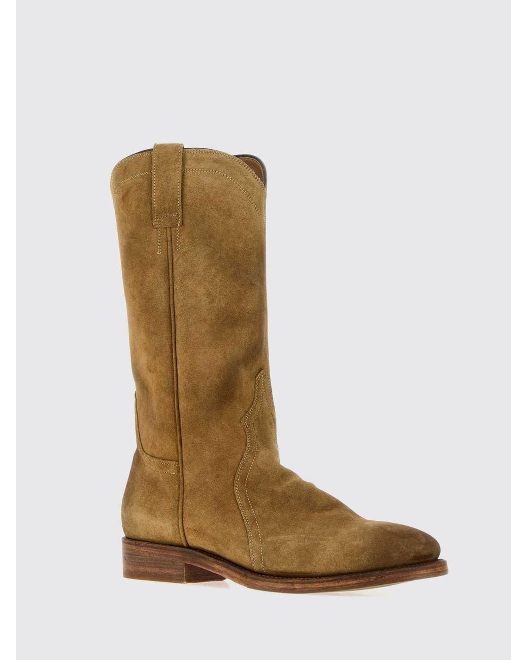 Jil Sander Brown Suede Cowboy Boots With Round Toe And Double Pull-Tabs for men