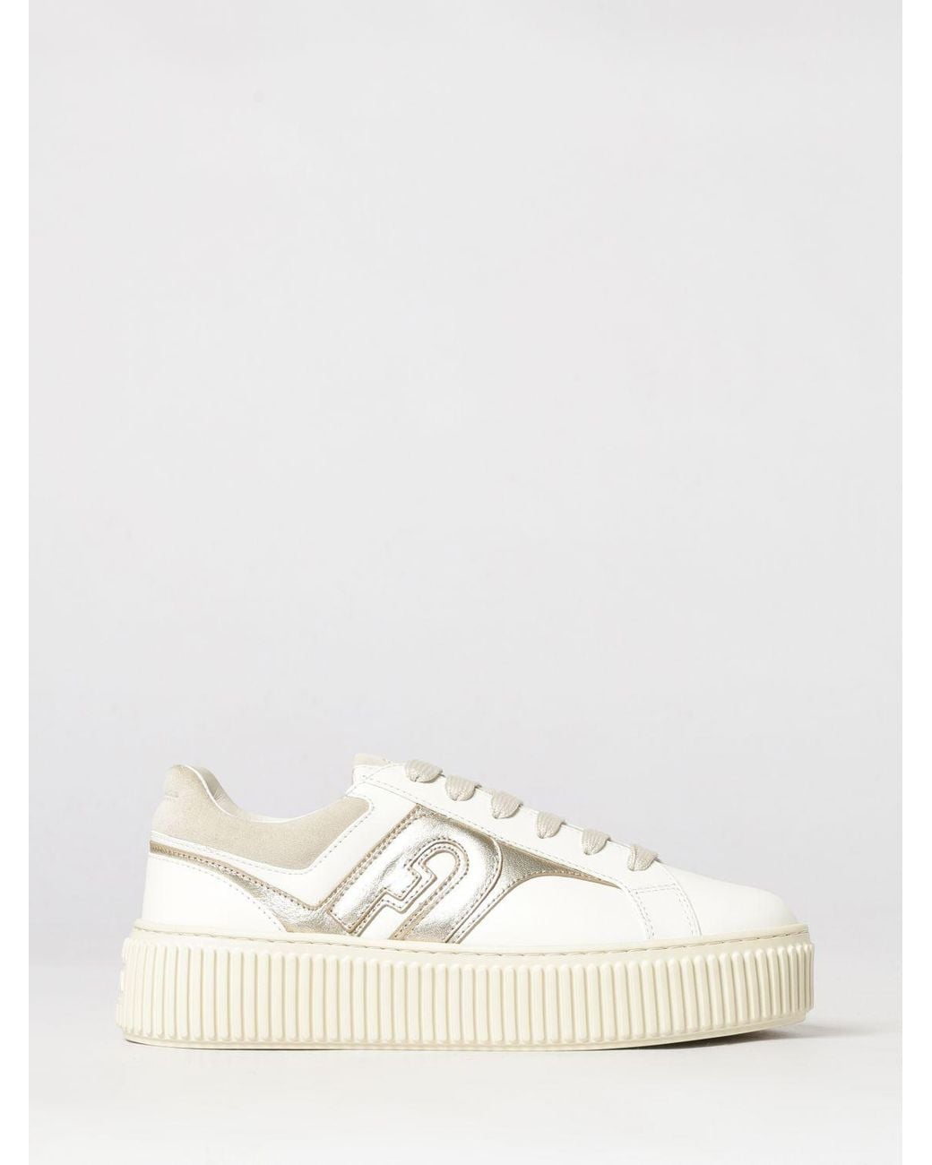Furla Natural Sheepskin Leather Sneakers With A Platform Sole And Laminated Details