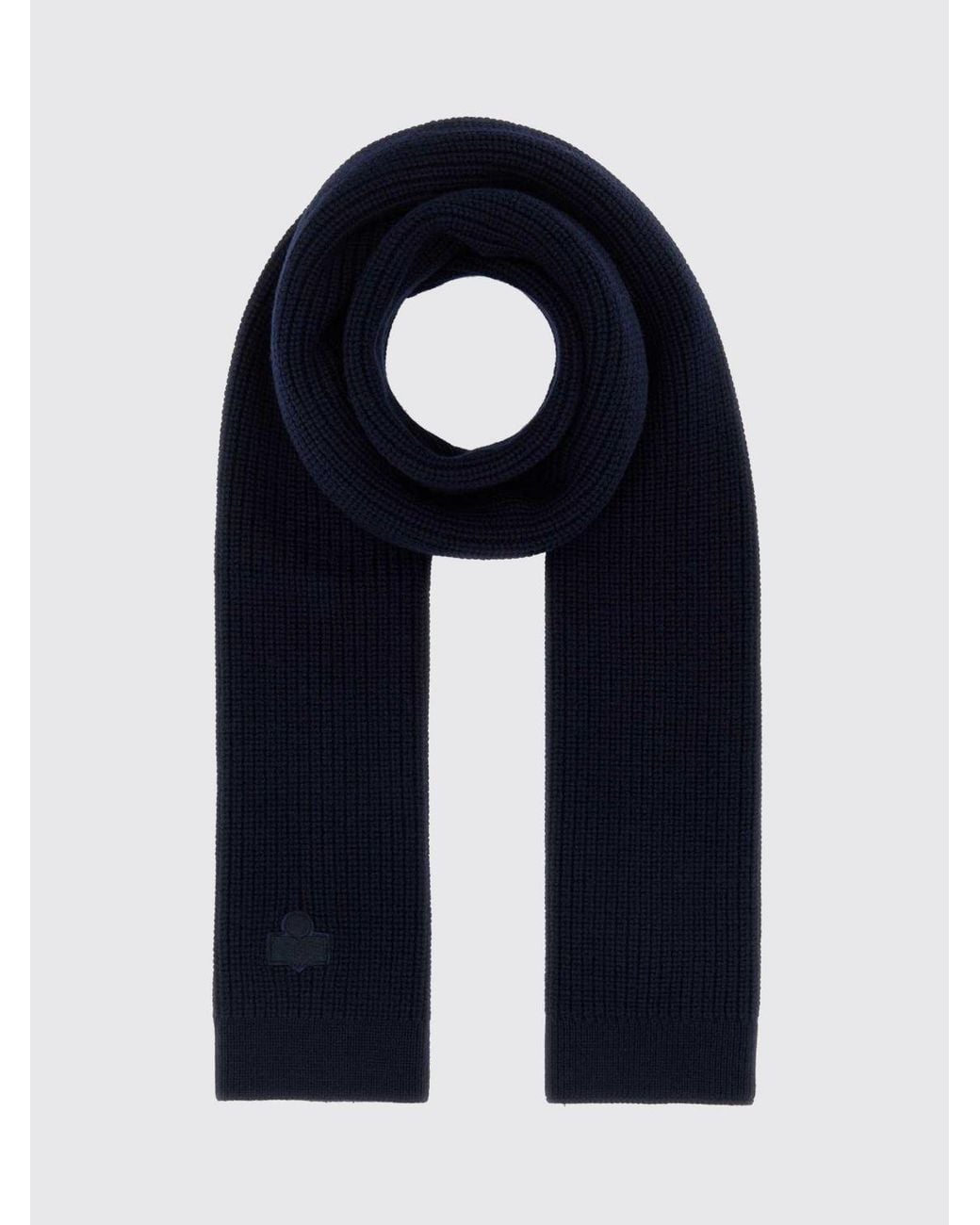 Isabel Marant Blue Pure Merino Wool Scarf With Tone-On-Tone Embroidered Logo