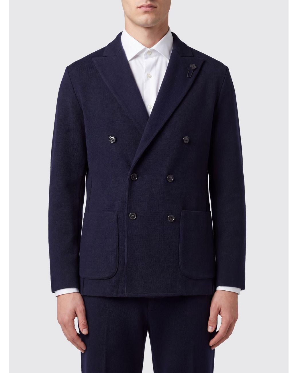 Lardini Blue Double-Breasted Virgin Wool Blazer With Peak Lapels for men