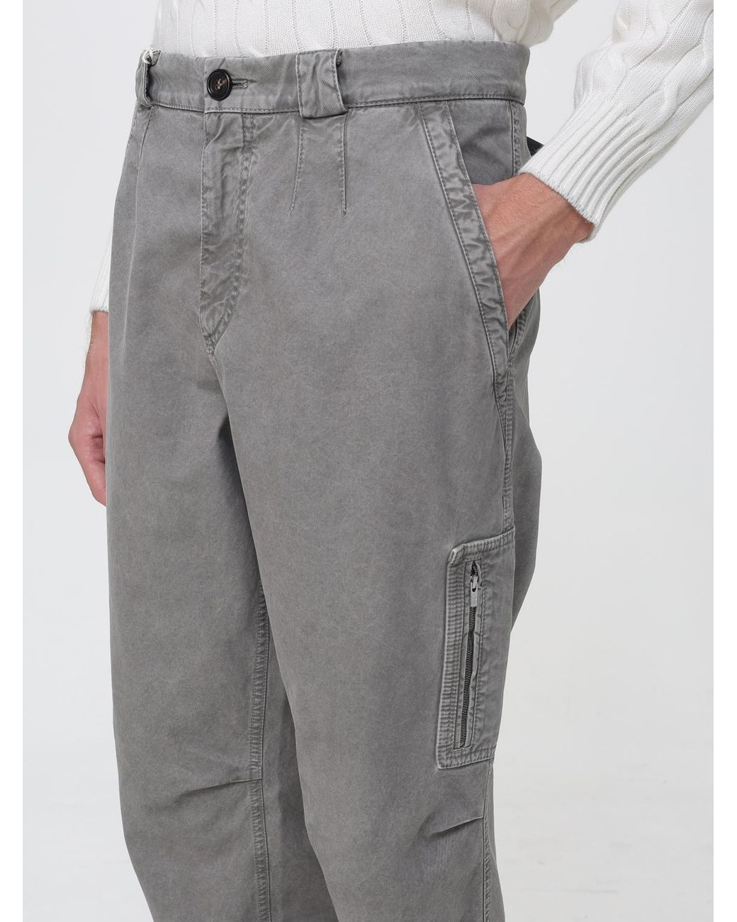 Brunello Cucinelli Gray Slim Fit Cotton Cargo Trousers With Side Pockets for men