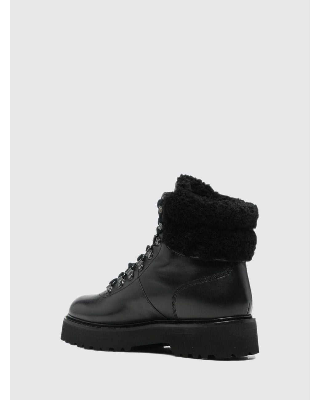 Woolrich Black Calfskin Leather Outdoor Boots With Shearling Lining