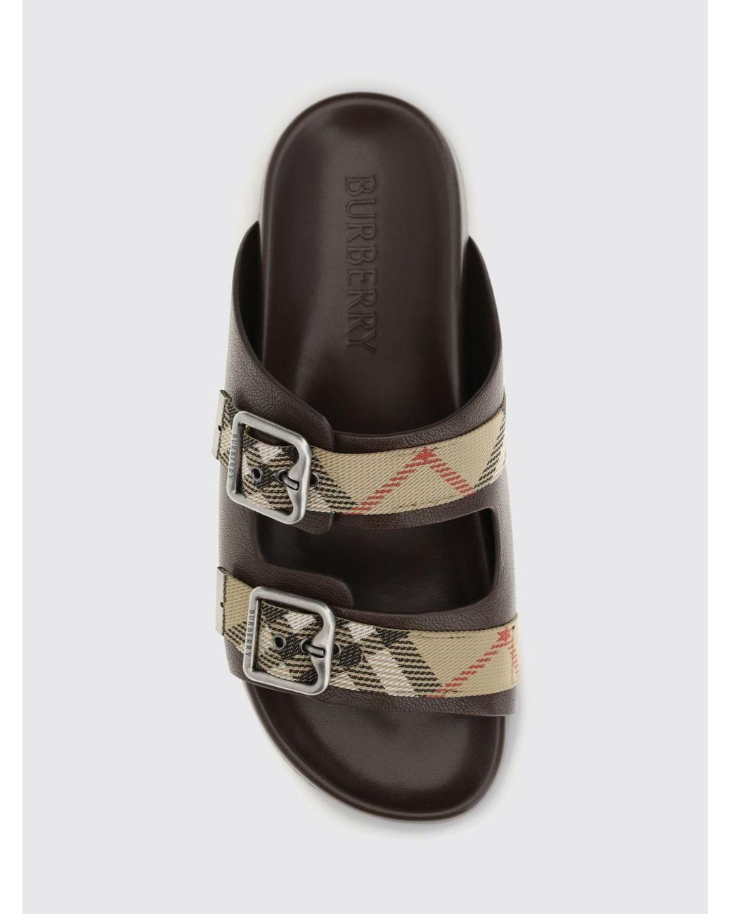 Burberry Brown Urchin Leather Flat Sandals With Vintage Check Straps for men