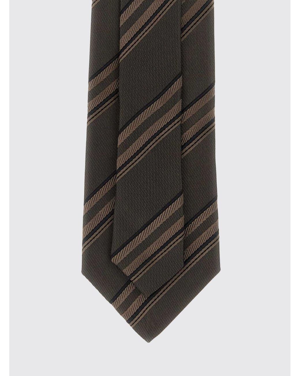 Brunello Cucinelli White Regimental Pure Silk Tie With Logo Loop for men
