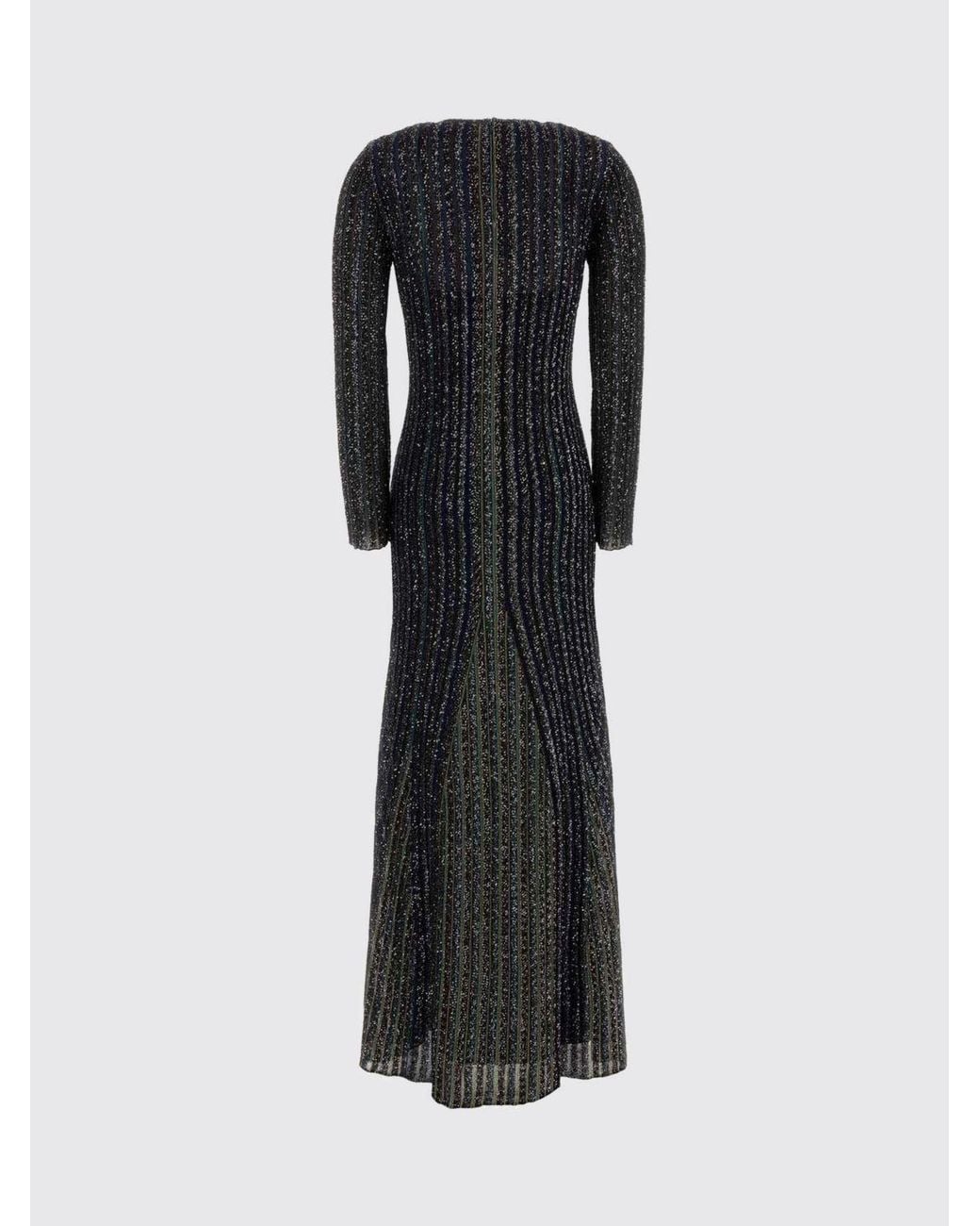 Missoni Blue Long Striped Lurex Sheath Dress With Sequins