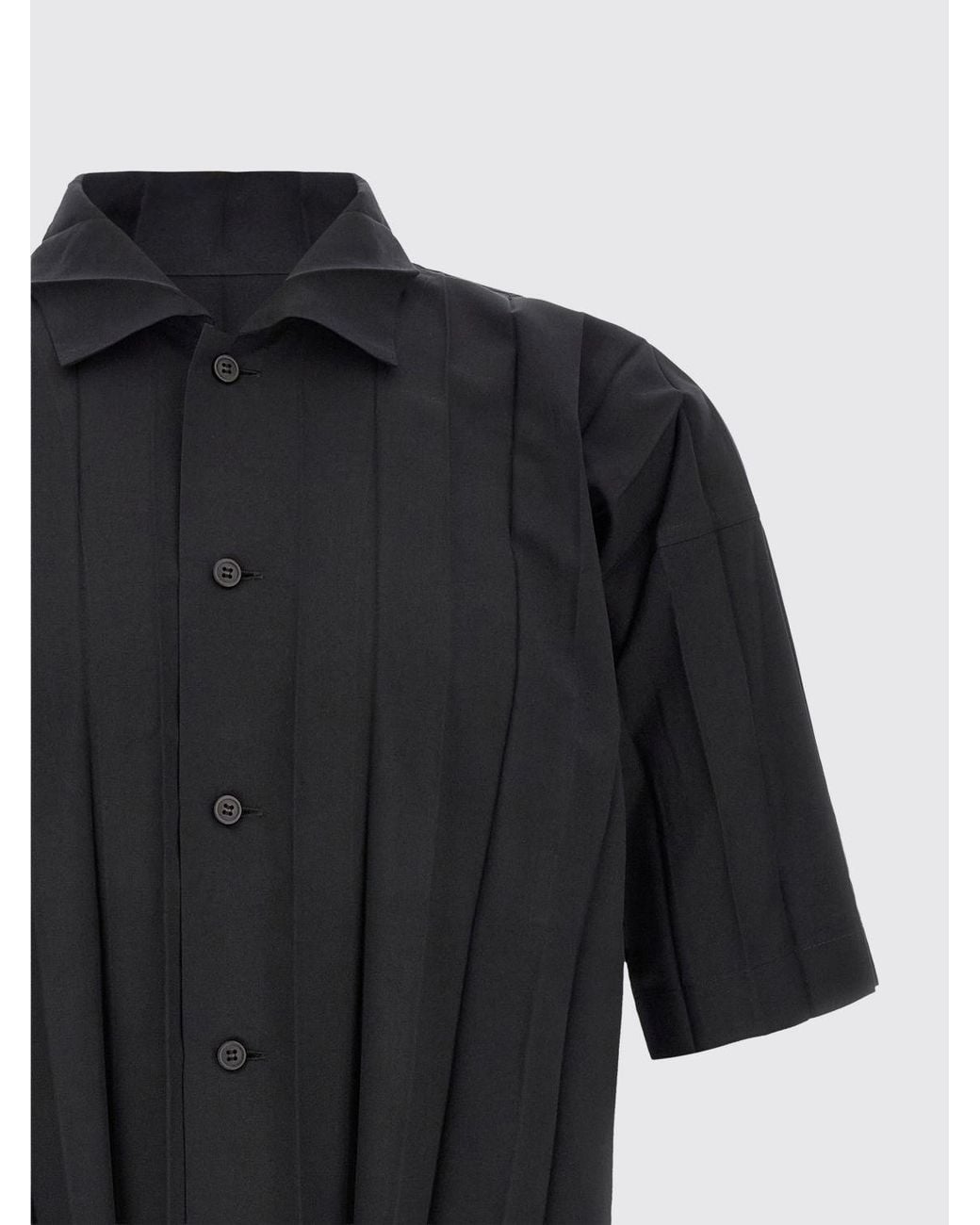 Homme Plissé Issey Miyake Black Homme Plissé Issey Miyake Pleated Crêpe Short-Sleeve Bowling Shirt for men