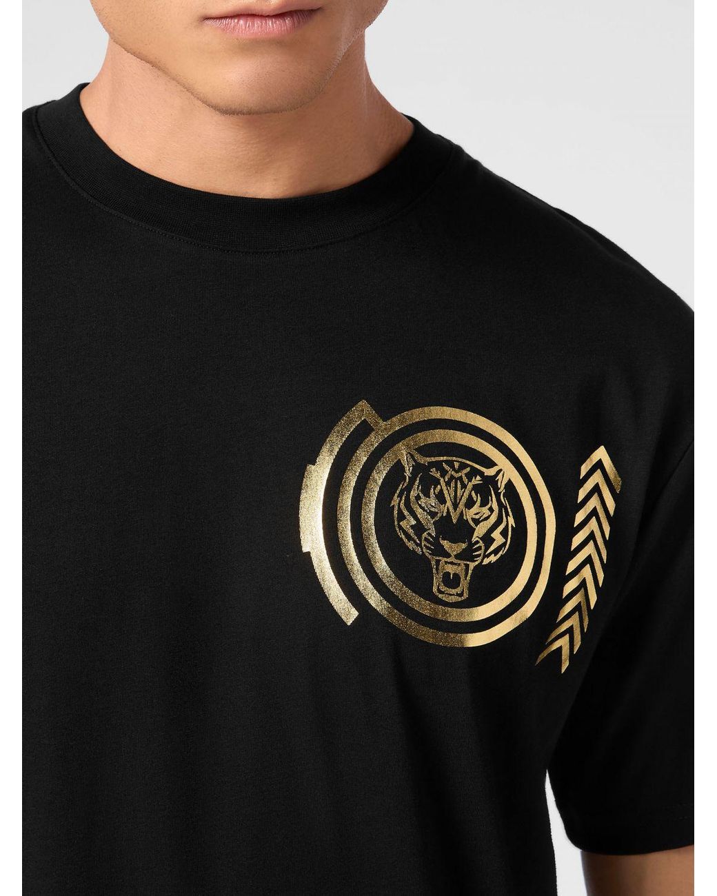Philipp Plein Black Cotton T-Shirt With Laminated Logo for men