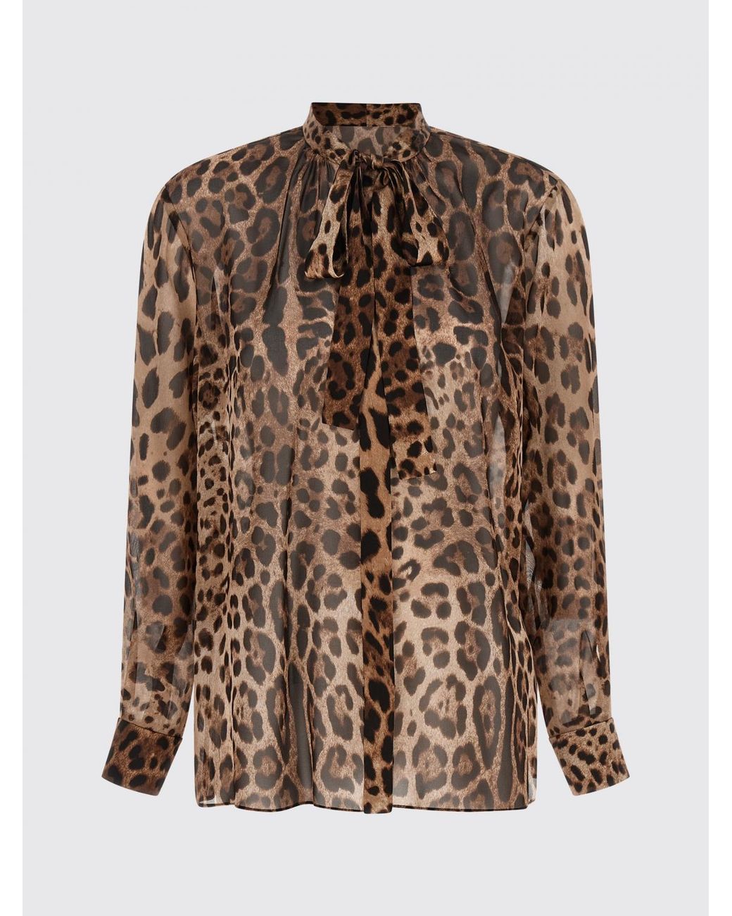 Dolce & Gabbana Brown Dolce &Amp Gabbana Animal Print Silk Blouse With Pussy-Bow Collar