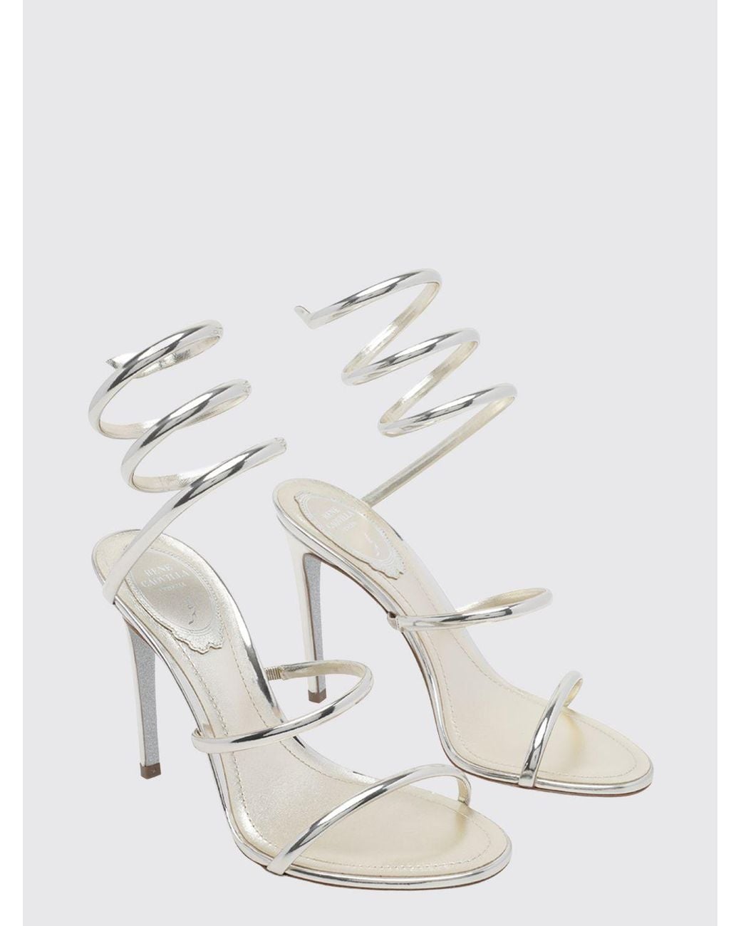 Rene Caovilla White Cleo Patent Leather Snake-Coil Sandals With Stiletto Heel