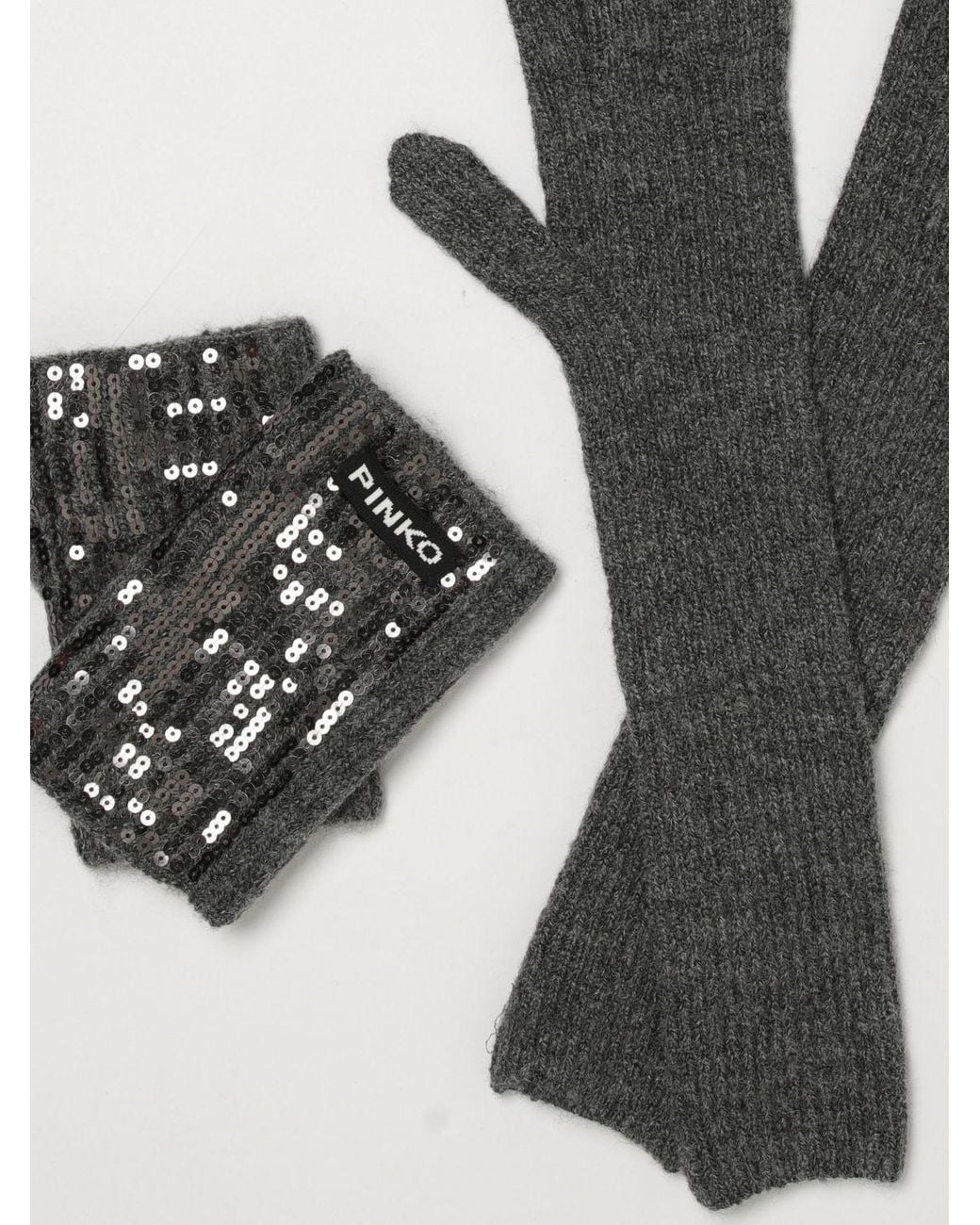 Pinko Black Sequin-Embroidered Polyester Gloves With Ribbed Cuffs