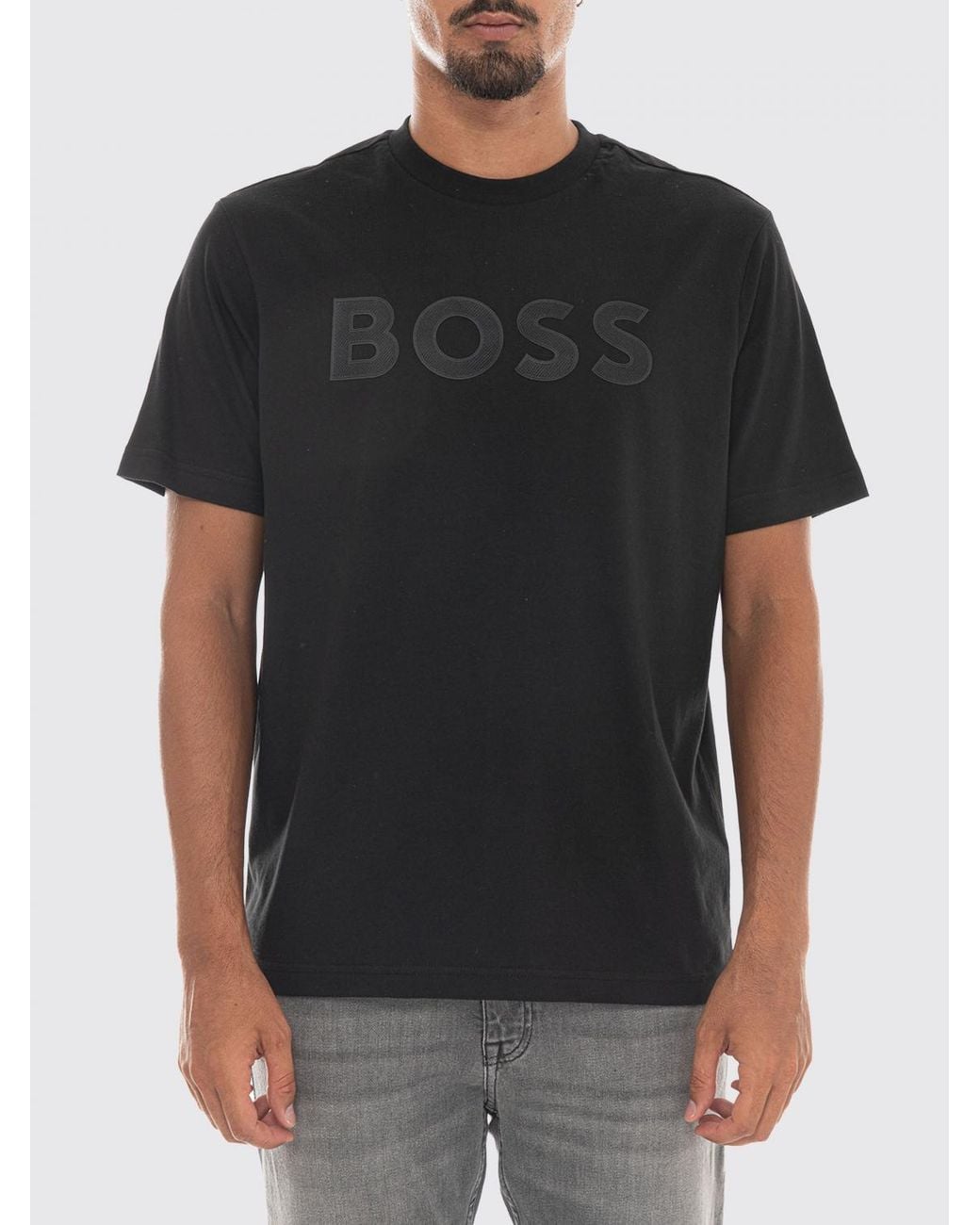 Boss Black Crew-Neck Cotton T-Shirt With Tone-On-Tone Logo for men