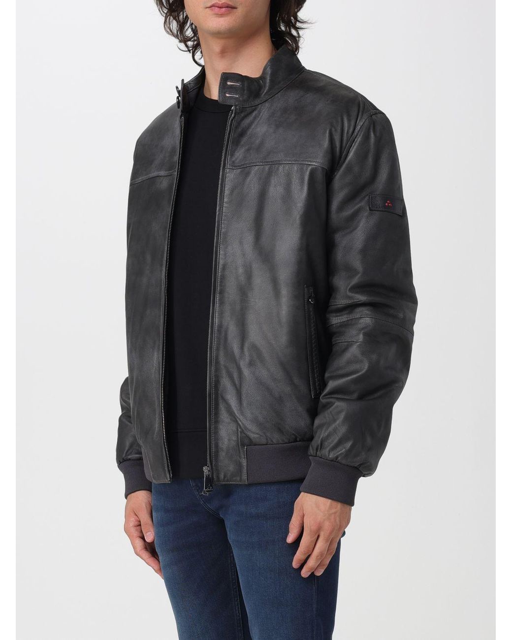 Peuterey Gray Fiona Padded Calfskin Leather Bomber Jacket With Biker Collar for men
