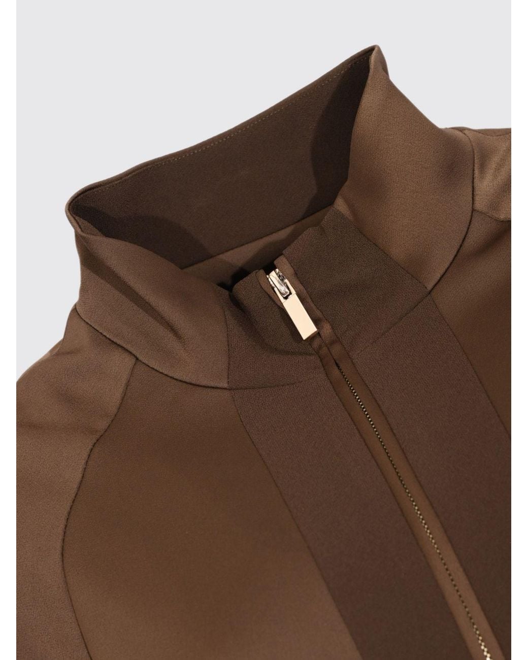Twinset Brown Cropped Polyester Bomber Jacket With Balloon Sleeves