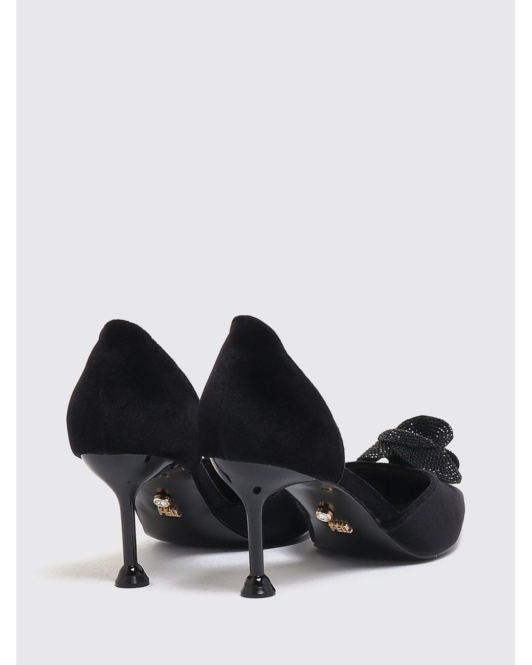Twentyfourhaitch Black Suede Faux Leather Pumps With Rhinestones And Stiletto Heel