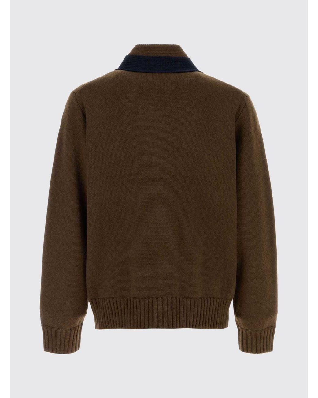 Sacai Black Pure Wool Cardigan With Scarf Neck And Patch Pockets for men
