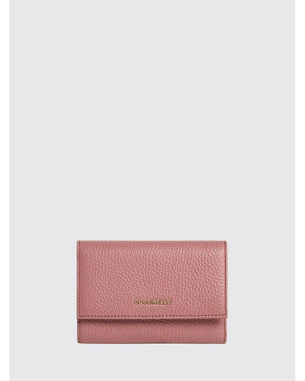 Coccinelle Pink Metallic Soft Tri-Fold Grained Leather Wallet