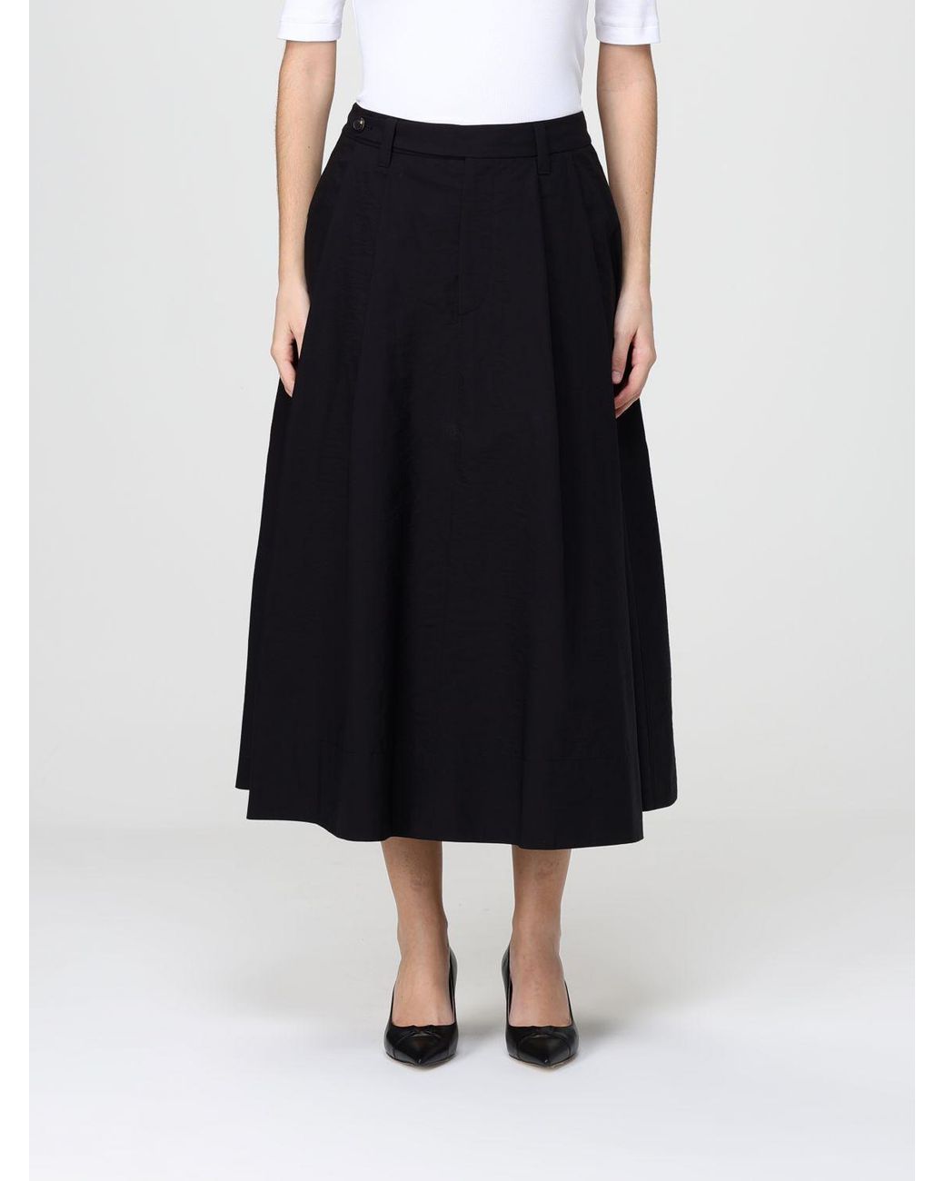 Brunello Cucinelli Black Poplin Midi Skirt With Monili