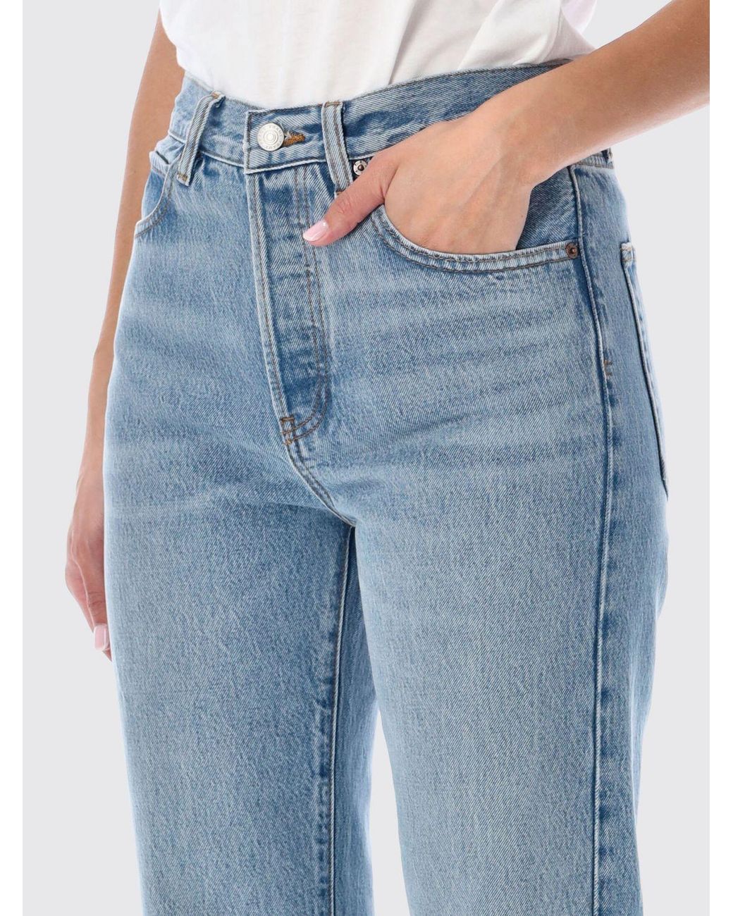 FRAME Blue The Vertical High-Waisted Straight Jeans