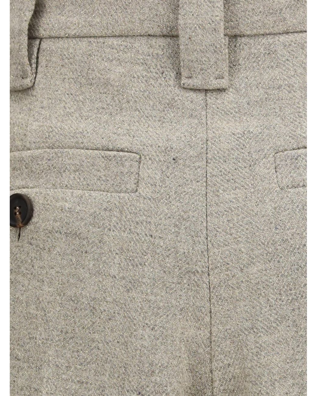 Brunello Cucinelli Natural Pleated Wide-Leg Wool Trousers