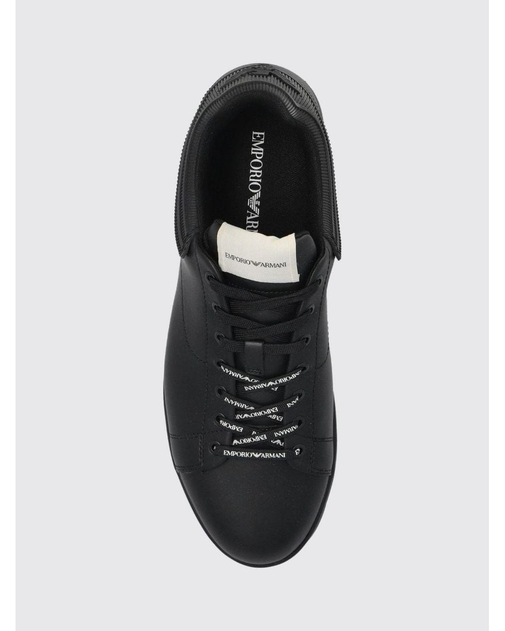Emporio Armani Black Low Top Bovine Leather Sneakers With Applied Logo for men